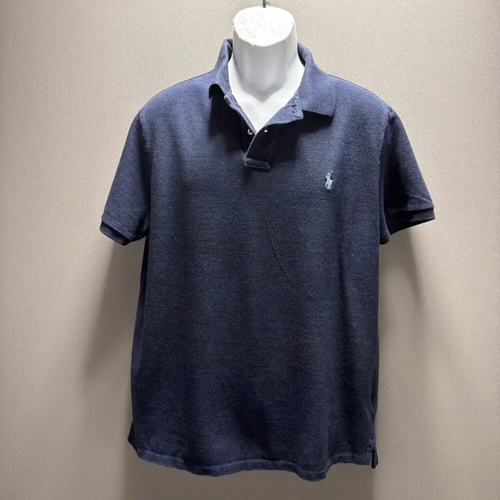 Polo Ralph Lauren Custom Slim Fit Mesh Polo Shirt Mens Heathered Navy